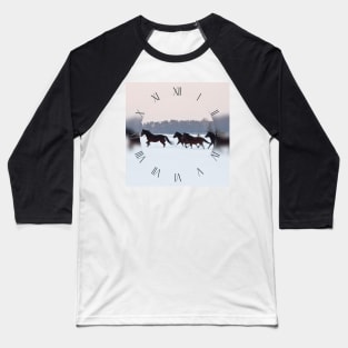 Four horses galloping on snowy paddock Baseball T-Shirt